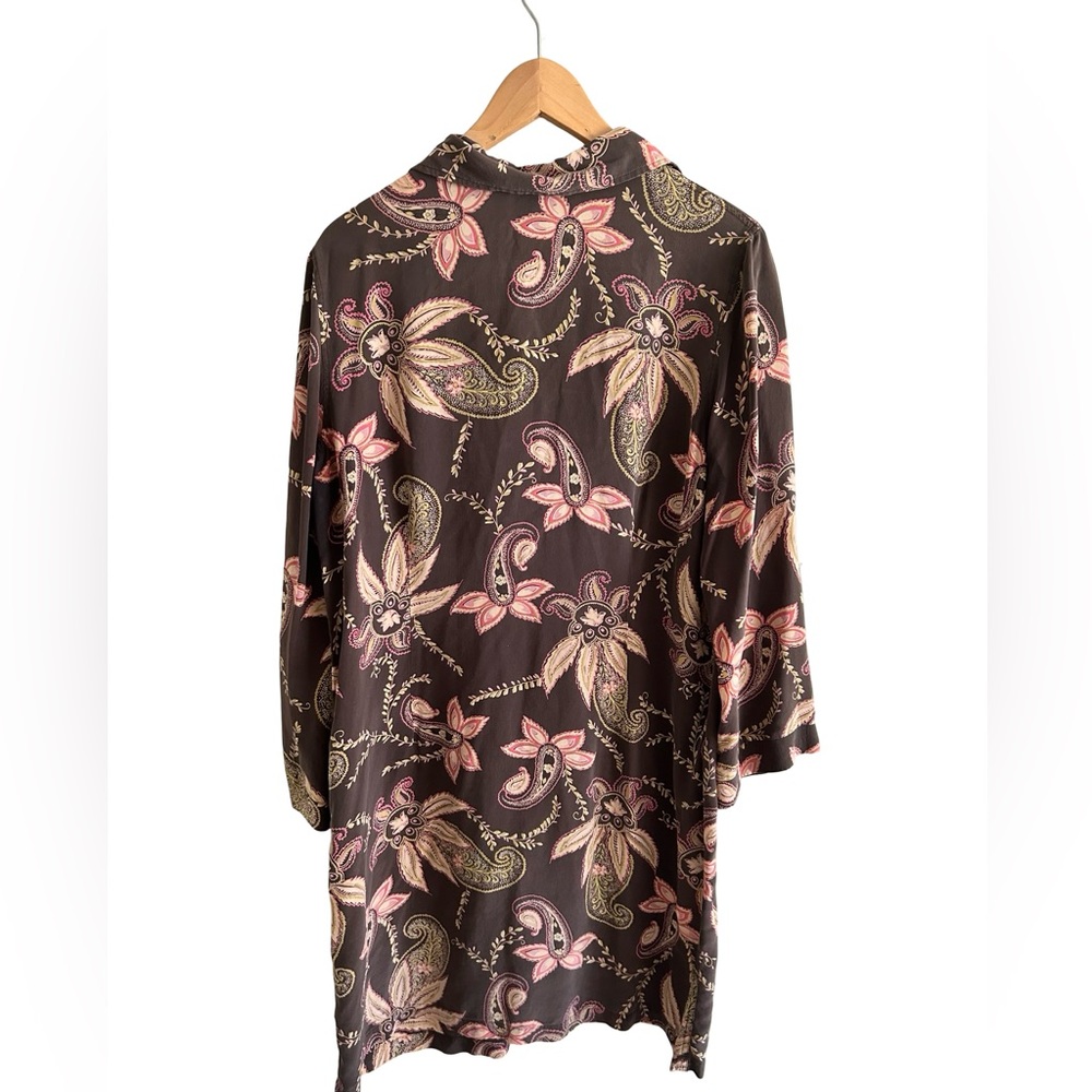 Mossimo Brown Paisley 100% Silk Button Down Shirt Mini Dress Size XL - Picture 4 of 8
